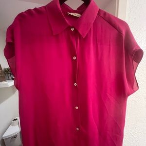 Silk women’s button down shirt. Dark pink / fuchsia color.